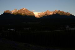 11 Sunrise On Sheol Mountain, Haddo Peak, Mount Aberdeen, Fairview Mountain, Mount Victoria, Mount Whyte, Mount Niblock, Mount St Piran From Hill At Lake Louise Village